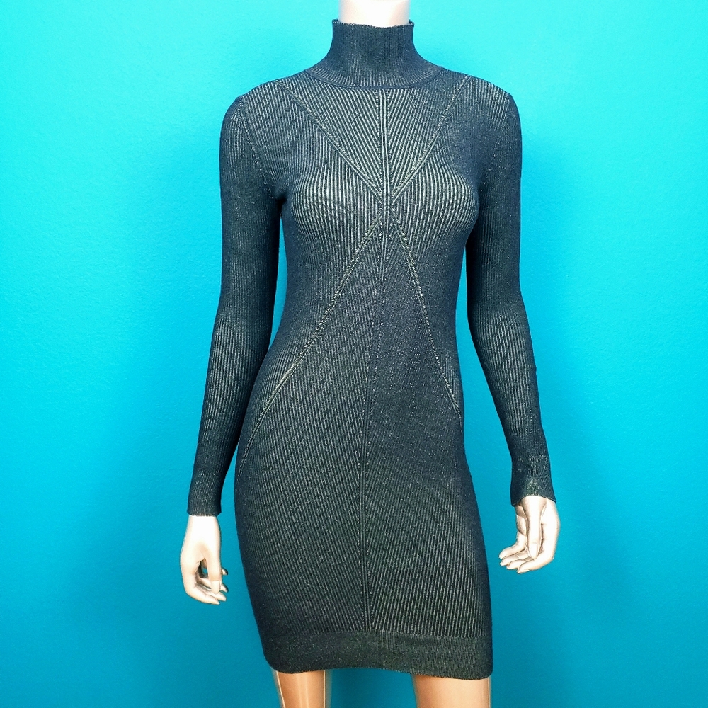 🆕️💧MODA INTERNATIONAL Teal Mod Ribbed Sweater Mini Dress // (NWOT)